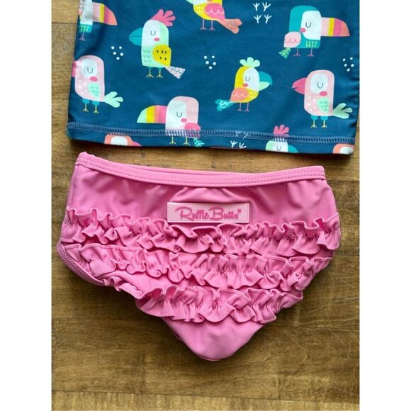 NWOT Ruffle Butts "You're The Tweetest" Mid-Sleeve Two Piece Swimsuit Baby Girl - Picture 10 of 10
